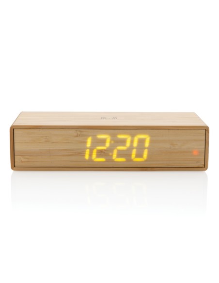 Orologio sveglia in bambù con caricatore wireless 5W